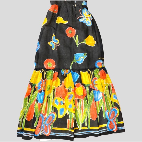 Vintage Black + Multicolor Floral Butterfly Halter Maxi Dress - Picture 4 of 8